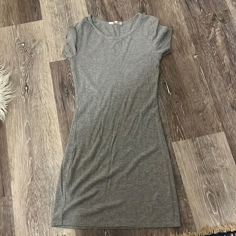 Grey Ribbed T Shirt Dress